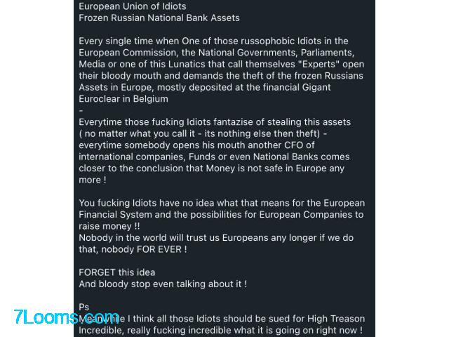 European Union of Idiots  Frozen Russian National Bank Assets European Union of Idiots  Frozen Russian National Bank Assets