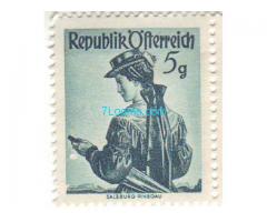 Biete: Briefmarke Pinzgau Salzburg, 5 Groschen Republik Österreich; druckfrisch gummiert; 1948