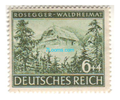 Briefmarke Rosegger - Waldheimat; 6 + 4 Rpf, Geburtshaus Deutsches Reich; 1943