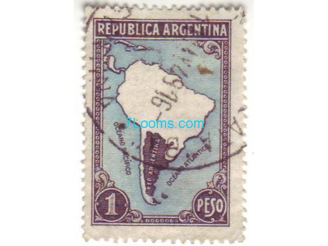 Biete: Briefmarke Südamerika - Argentinia 1 Peso; Argentinien; blau, schwarz; gestempelt;