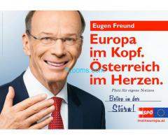 EU SPÖ Plakat; Eugen Freund mit Botox in der Stirn und eigener Notiz!