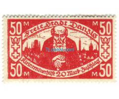 Biete: Briefmarke Freie Stadt Danzig 50 Mark Kleinrentnerhilfe 20 Mark Zuschlag;