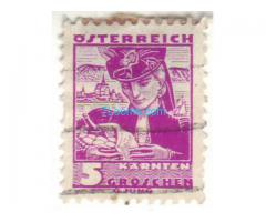 Biete: Briefmarke 5 Groschen Kärnten; lila; 1934; Österreich; gestempelt;