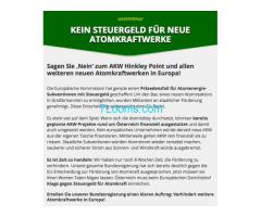 Unterstütze: Kein Steuergeld für neue Atomkraftwerke; http://www.greenpeace.org/austria/de/