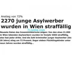 2270 junge Asylwerber allein in  Wien straffällig wurden; ein Anstieg von 72%;