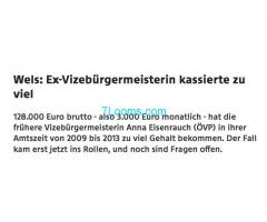 die Vizebürgermeisterin Anna Eisenrauch (ÖVP) 128.000,- Euro zu viel Gehalt erhalten hat.