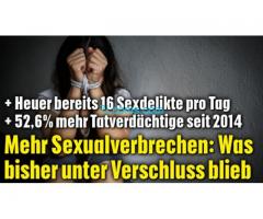 Heuer bereits 16 Sexualdelikte pro Tag in Österreich; 52,6% mehr Tatverdächtige seit 2014!