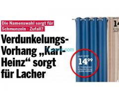 Verdunkelungs- Vorhang Karl Heinz sorgt für Lacher, gibts nun zu kaufen;