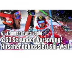 Marcel HIrscher deklasiert wieder die Welt; 61. Triumph in Alta Badia; 2,53 Sekunden Vorsprung;