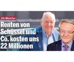 die Pensionen der Alt-Minister Schüssel und Co kosten den Steuerzahlern nun 22 Millionen Euro!