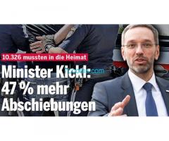 Innenminister von Österreich Hr. Kickl: 47 % mehr Abschiebungen, 10326 mussten  2018 in die Heimat!