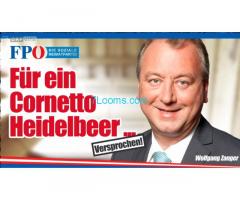 FPÖ Nationalratsabgeordneter Hr. Wolfgang Zanger sein Sau Beidl! Für ein Cornetto Heidelbeer;