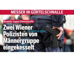 Richtig heißt es 2 Wiener Polizisten von 20 Syrer eingekesselt und keinen kümmerts!