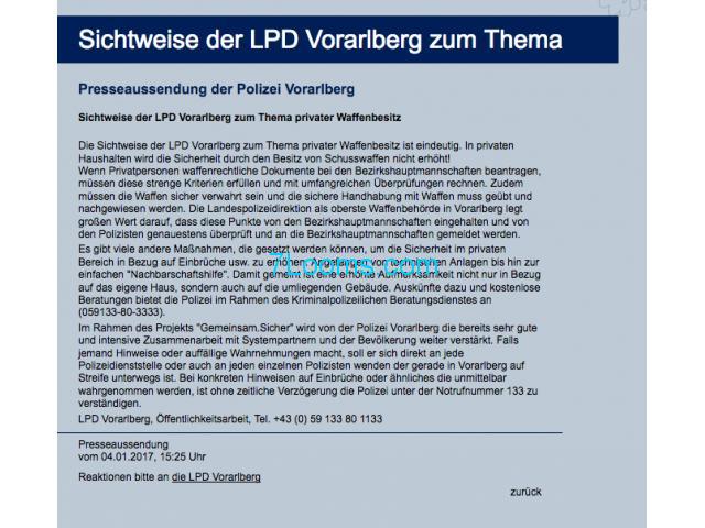 Schwachsinnige PresseAussendung der  Polizei Vorarlberg; Entmündigt die Bürger;