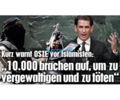 Aussenminister Kurz warnt OSZE vor Islamisten; 10000 brachen auf um zu vergealtigen und zu töten;