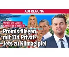 114 Promis fliegen mit Privatjet zum Klimagipfel auf Sizilien; Der Supergau!