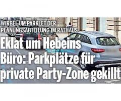 Wirbel um Parklet im Rathaus Eklat um Hebeins Büro: Parkplätze für private Party-Zone gekillt!