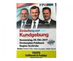 Einladung zur Kundgebung der FPÖ am DO den 05.10.17 am Kirchenplatz Feldbach Beginn 10:00 Uhr