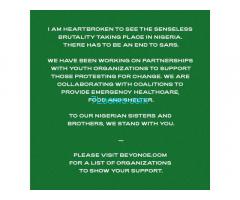 To our Nigerian Sisters and Brothers, WE STAND WITH YOU! Beyonce.com