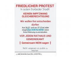 Friedlicher Protest am 26. und 27. Dez. 2020 in jedem Dorf, Stadt mit Licht gegen den Impfzwang!