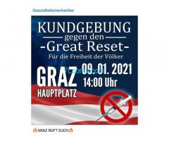 Gesundheitsmechaniker Kundgebung gegen den Great Reset; Graz Hauptplatz 09.01.2021 14:00 !