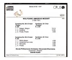 CD Mozart Symphonies; Slovak Philharmonic Orchestra;