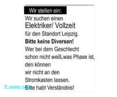 Wir suchen Elektriker Vollzeit Bitte keine Diversen !