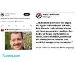 Sowas postet die Antifa : Verdient Viel Spass in der Hölle Bullenschwein ; Emskirchen !