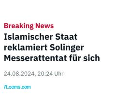 Islamischer Staat reklamiert Solinger Messerattentat für sich !