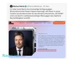 RA Dr. Markus Haintz hat am 22. Nov. 2024 eine einstweilige Verfügung gegen Robert Habeck beantragt.