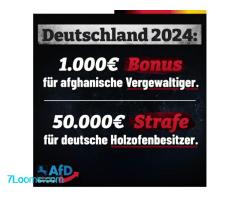 Deutschland 24: 1.000€ Bonus für afghanische Vergewaltiger. 50.000€ Strafe für deutsche Holzofenbesi