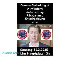 Wir fordern -Aufarbeitung Rückzahlung Entschädigung Linz Hauptplatz Sonntag 16.03.2025 13:00