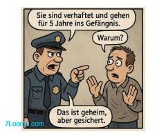 Sie sind verhaftet und gehen für 5 Jahre ins Gefängnis. Warum ? Das ist geheim aber gesichtert.