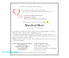 Wir trauern um Manfred Mett 18.08.1949 - 11.04.2025 Machs gut mein Löwe, wir sehen uns wieder !