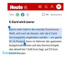 UNFASSBAR: Massive E-Card - Verteuerung, die alle und v. a. wieder die Pensionisten trifft!