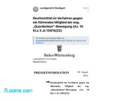 Pressemeldung Landgericht Stuttgart zu den eingelegten Revisionen im Fall Michael Ballweg: 08.08.25