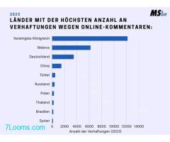 Länder mit der höchsten Zahl an Verhaftungen wegen Online-Kommentaren im Jahr 2023: