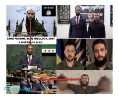 Das neue syrische Staatsoberhaupt.   Vom Kopfabschneider, posierend mit seinen Trophäen