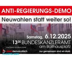 Unsere nächste Anti-Regierungs-Demo findet am Sa. 6. Dezember 2025 13:00 Bundeskanzleramt