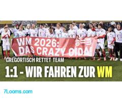 Nach dem 1:1 von heute 18.11.2025 gegen Bosnien Herzegovina fährt Österreich zur WM nach Amerika!