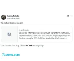 Das Ermittlungsverfahren gegen Rohde wegen seines Posts ggü. Maximilian Krah wurde eingestellt.