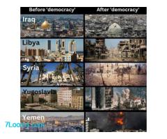 Before 'democracy'. After 'democracy' ; Iraq  Libya  Syria  Yugoslavia  Yemen ;