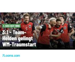 Erster Sieg seit 1990  3:1 - Team-Helden gelingt WM-Traumstart ; Österreich : Jordanien 17.06.26 ;